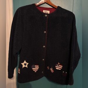 CJ Banks Navy Cardigan with Patriotic Heart and Star Design Women’s Size 1X